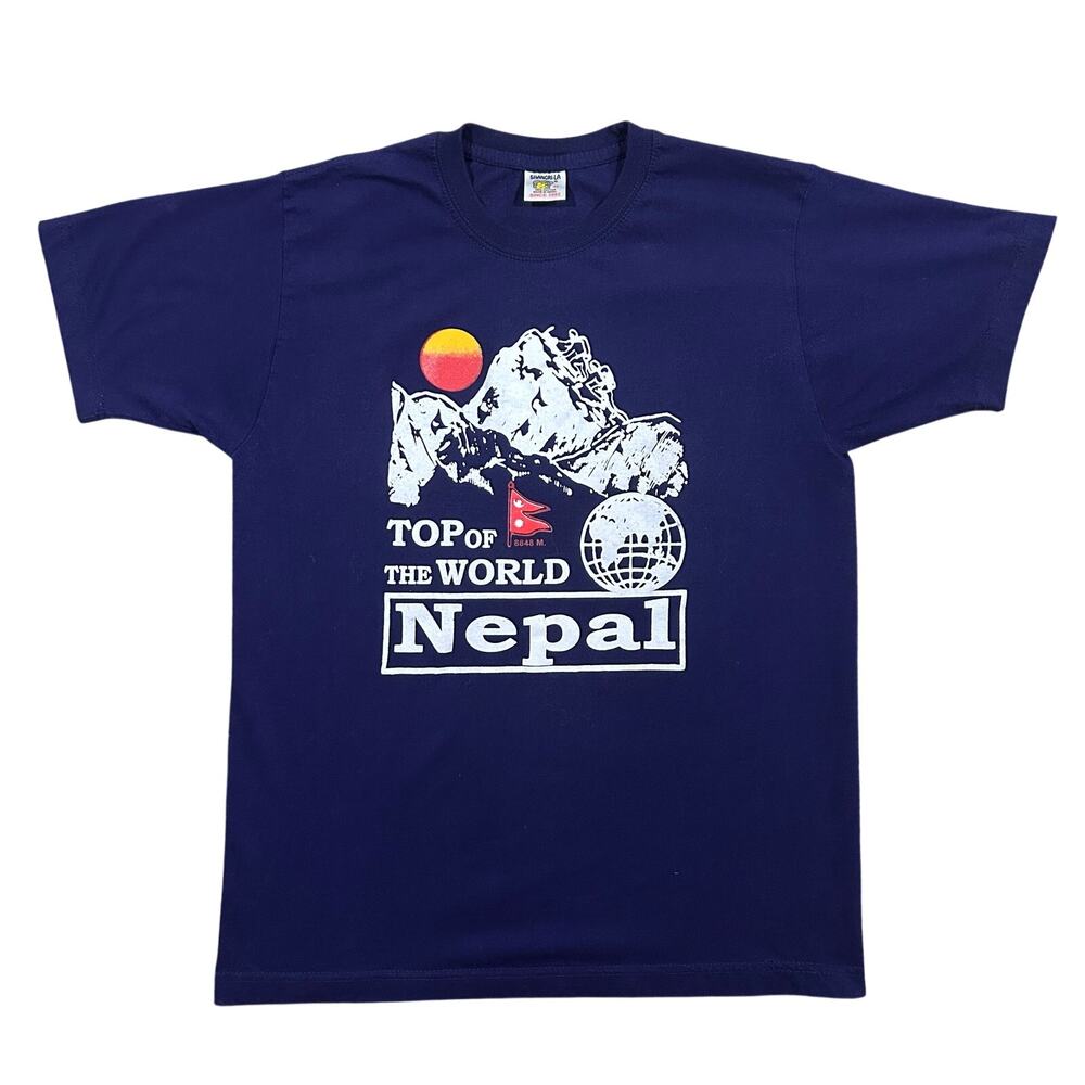 Vintage Nepal Mountain T-Shirt Men’s Medium Top Of The World Navy Blue Tee